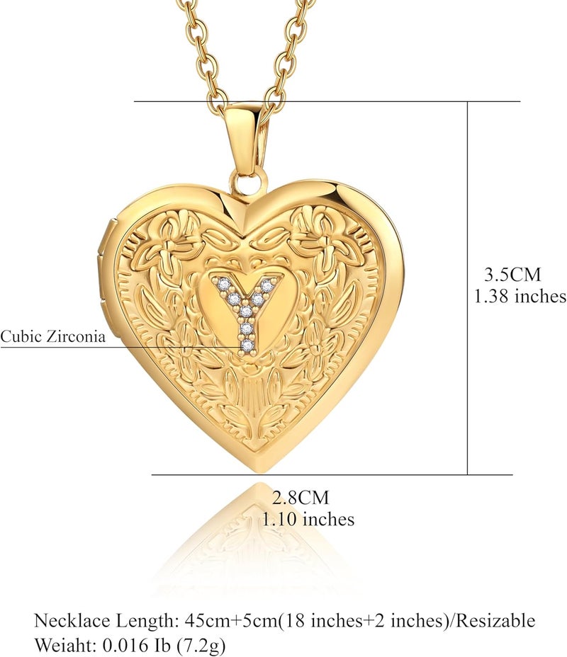Badu Gold Initial A-Z Necklace for Women Heart Photo Lockets that Hold Picture Love Image Cubic Zirconia Necklace - Image 1